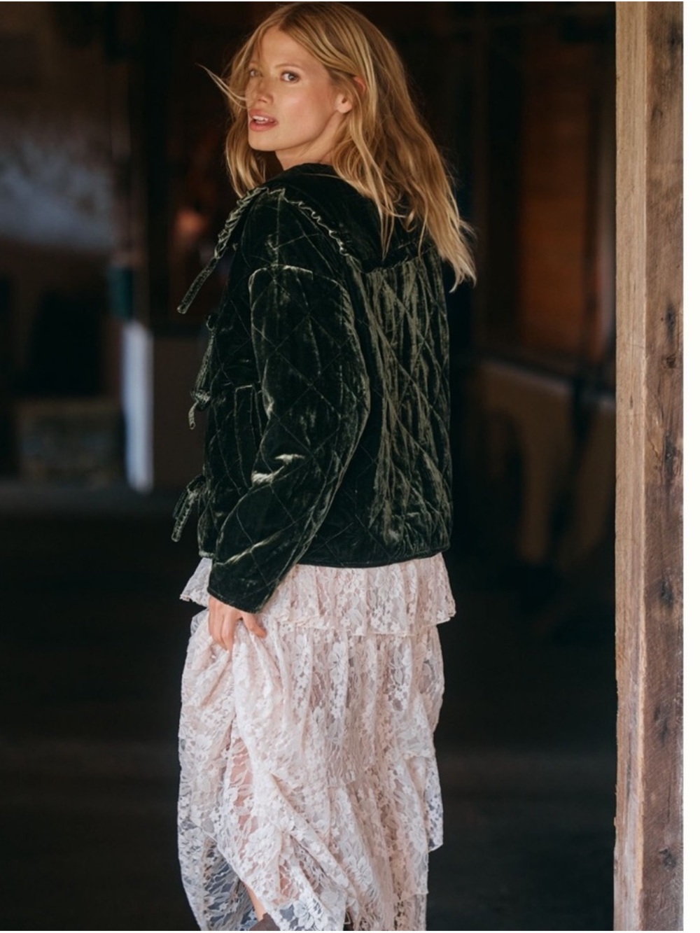 Nwt the hazel Velvet Tie-Front Jacket - Deep Green